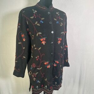 VTG Mark Fore Strike Floral Embroidered Cardigan‎ Mandarin Collar Wool S-L